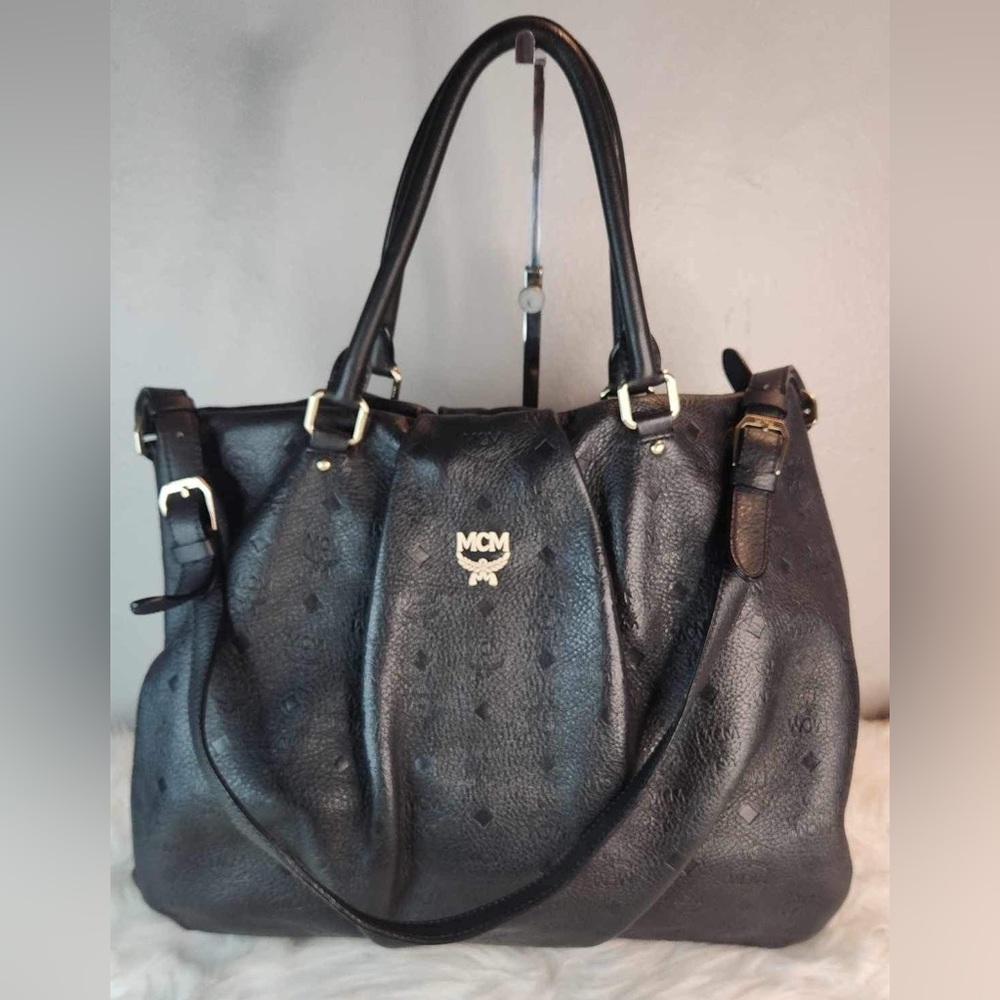 🛍MCM Black Visetos Leather Large tote 2 way🛍GENDERLESS